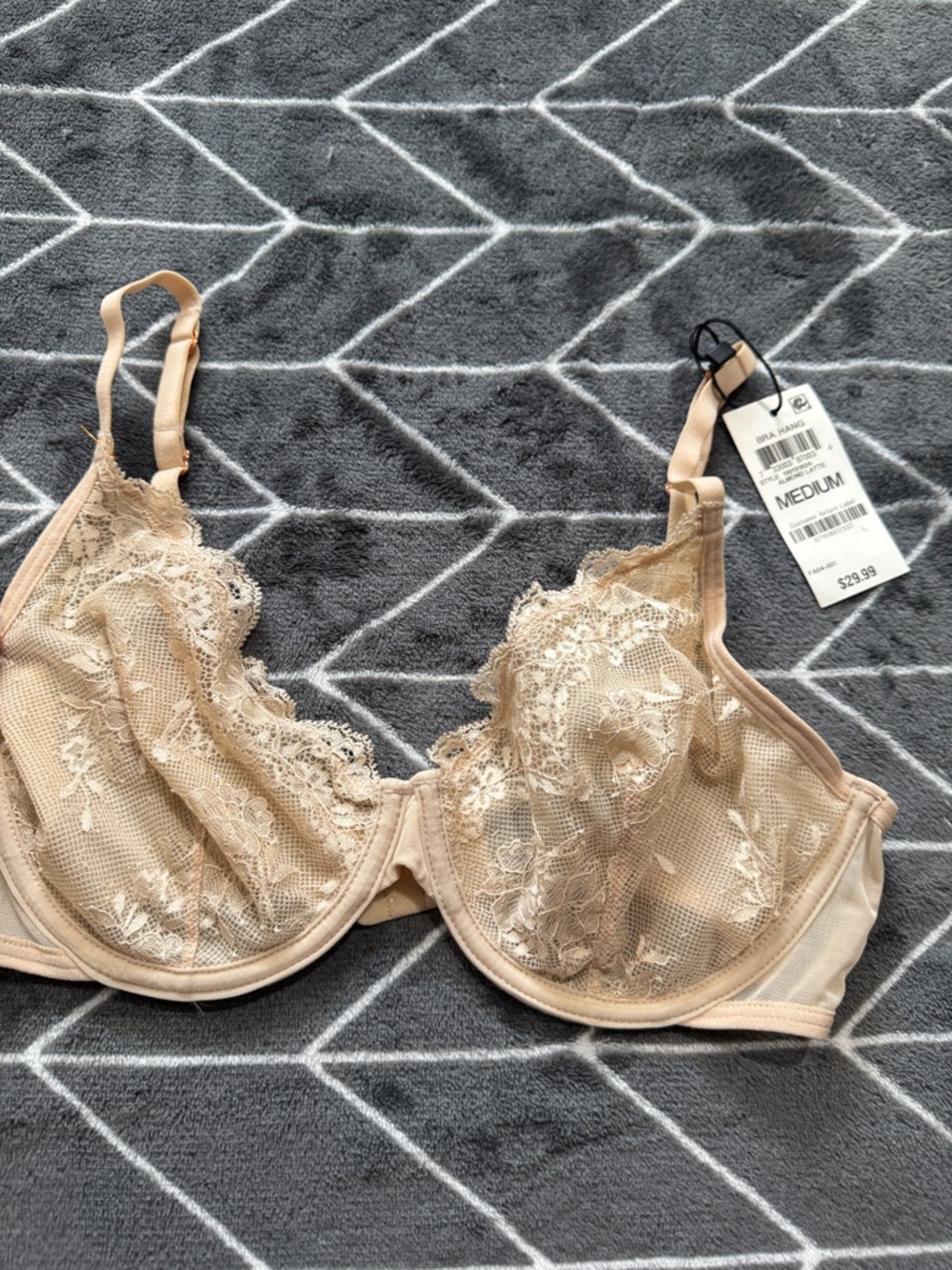 INC International Concepts Sheer Lace Underwire Bra in Almond Latte